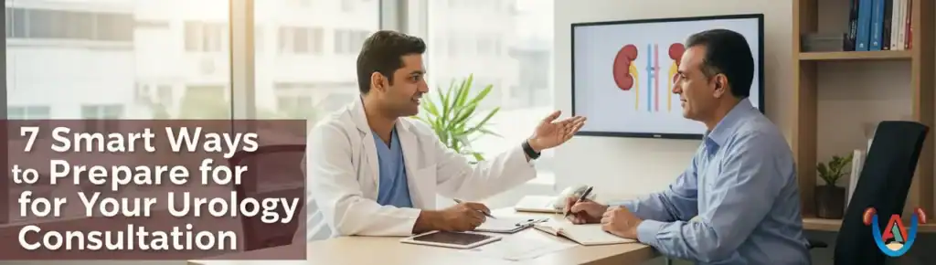 A patient having a productive urology consultation with his doctor after preparing for the visit.